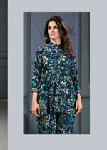 Thumbnail for Monjolika Fashion Teal Blue Rayon Printed Casual Wear Co Ord Set