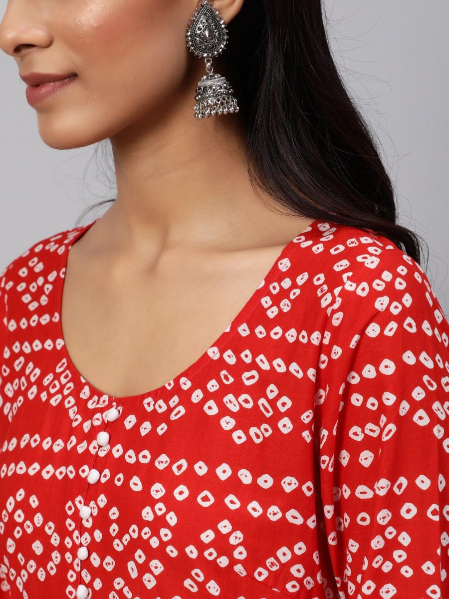Aks Bandhani Yoke Design Long Sleeves Cotton Anarkali Kurta - Distacart