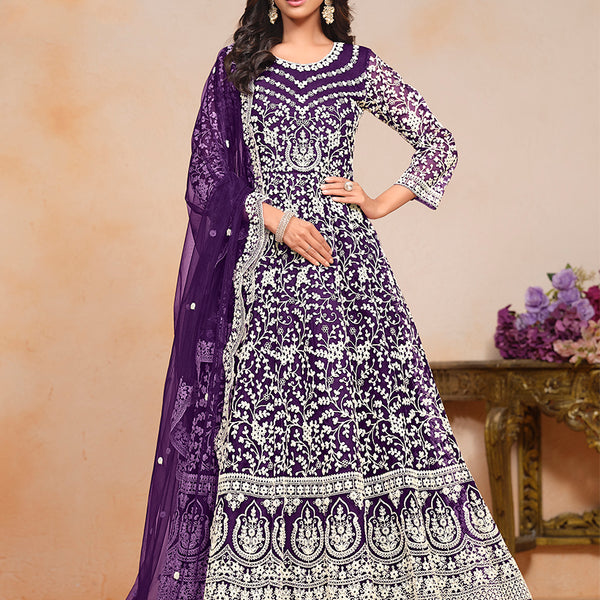Monjolika Fashion Purple Color Embroidered Santoon Net Salwar Suit - Distacart