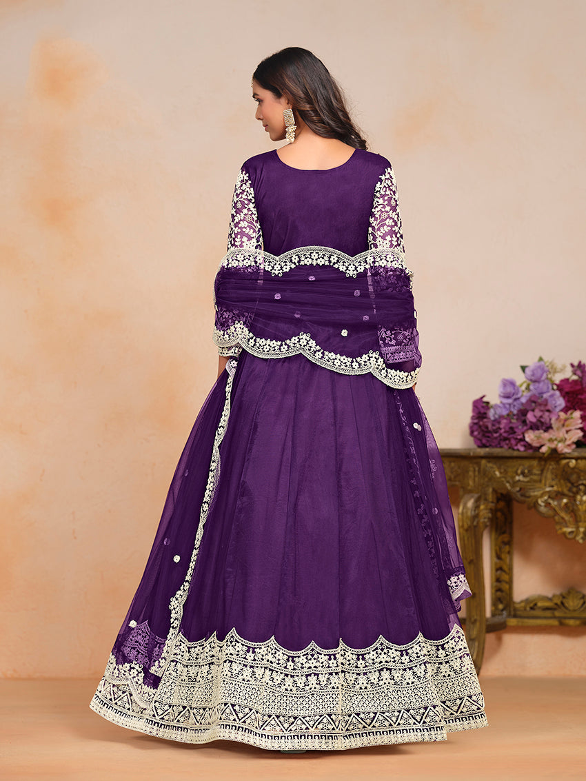 Monjolika Fashion Purple Color Embroidered Santoon Net Salwar Suit