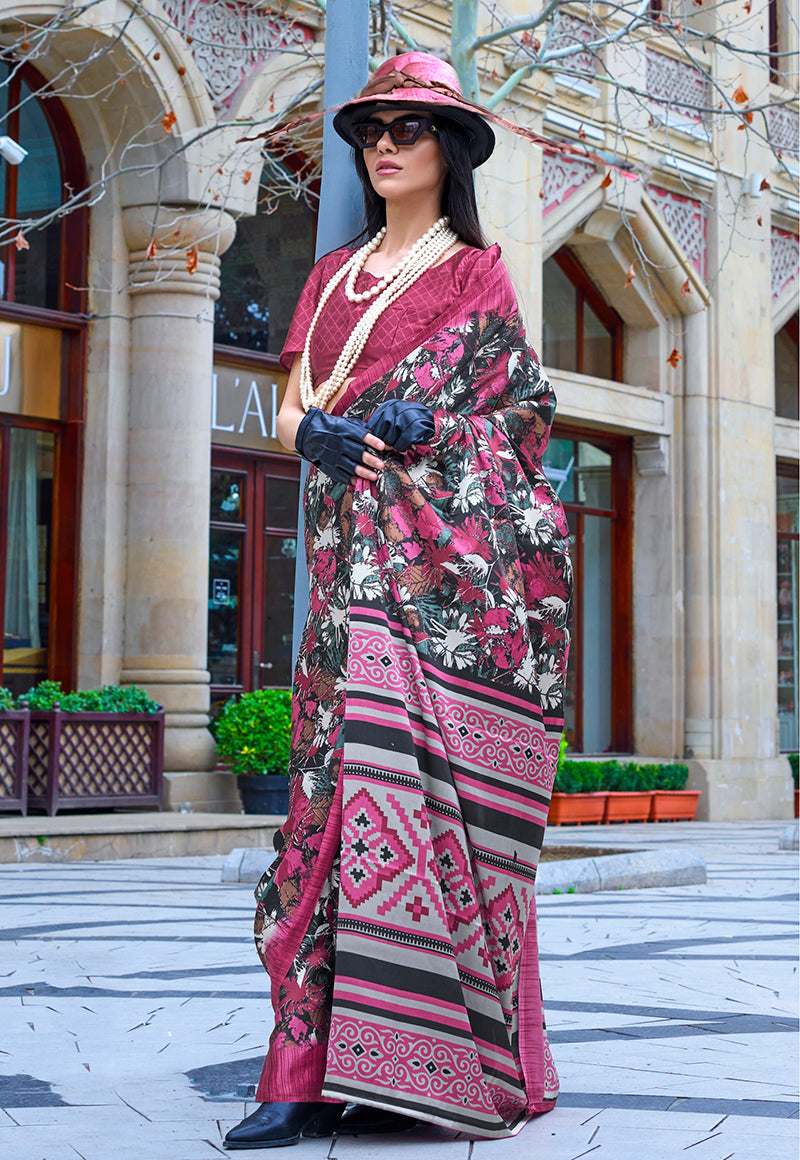 Monjolika Fashion Printed Satin Multi Colour Classic Saree
