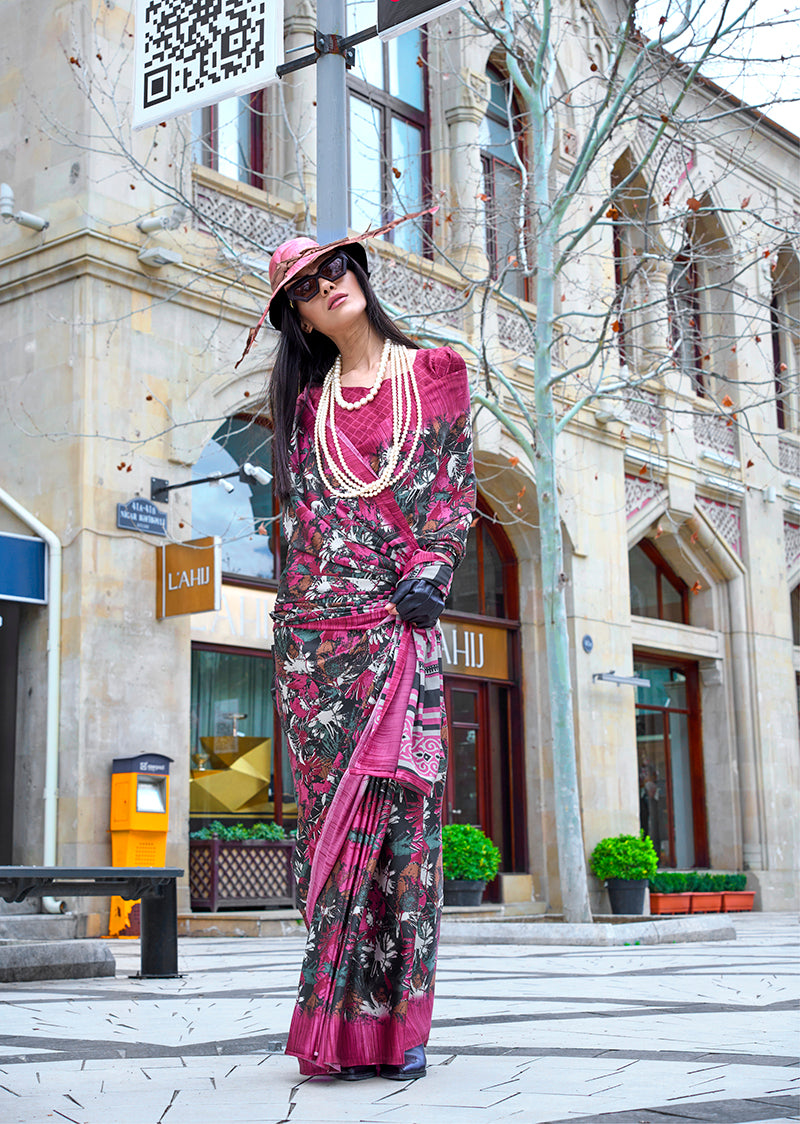 Monjolika Fashion Printed Satin Multi Colour Classic Saree