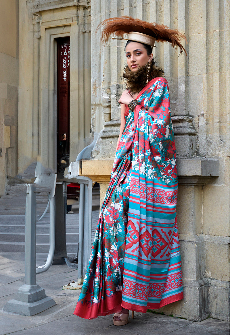 Monjolika Fashion Printed Satin Multi Colour Classic Saree