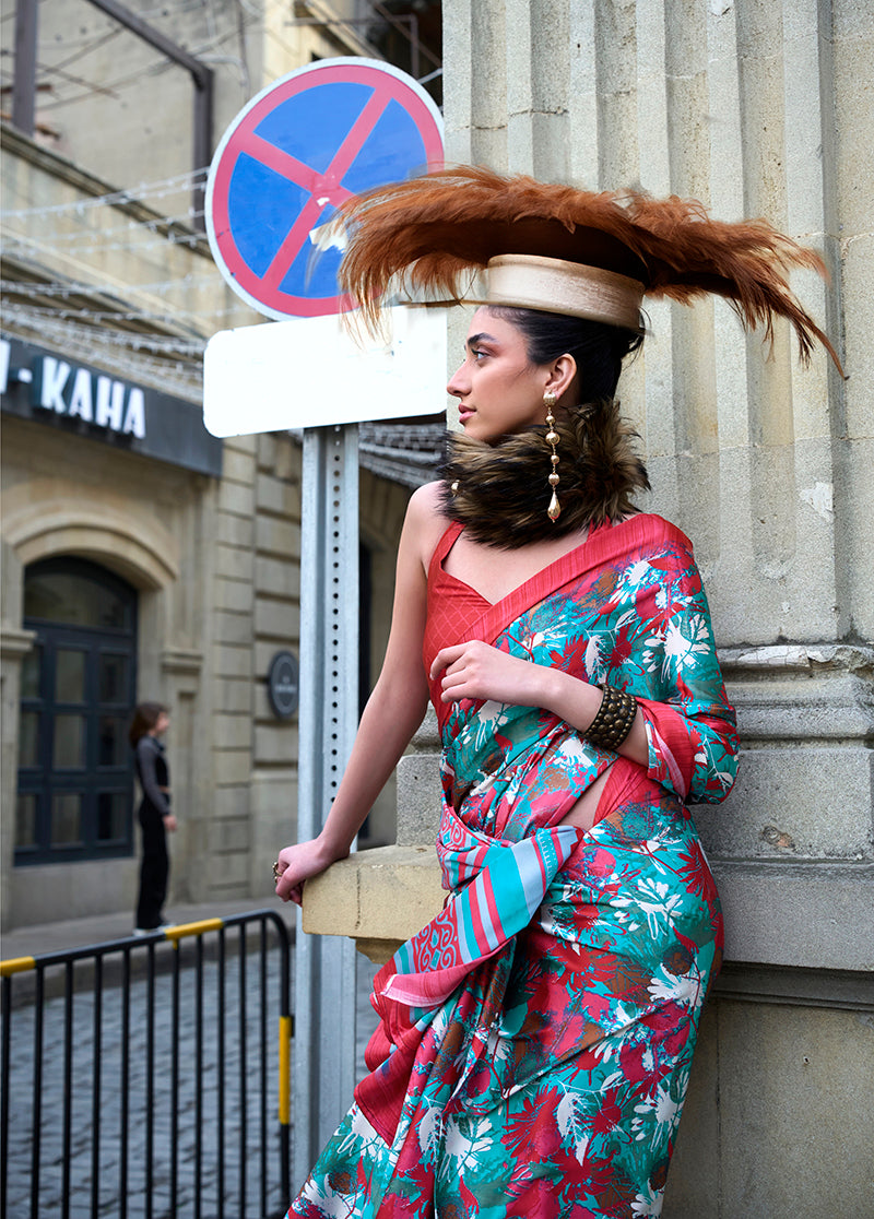 Monjolika Fashion Printed Satin Multi Colour Classic Saree