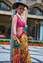 Thumbnail for Monjolika Fashion Printed Satin Mustard Colour Classic Saree