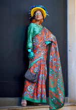 Thumbnail for Monjolika Fashion Printed Satin Salmon Colour Classic Saree