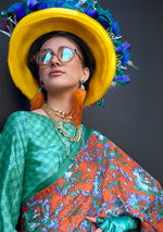 Thumbnail for Monjolika Fashion Printed Satin Salmon Colour Classic Saree