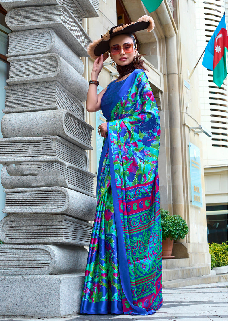 Monjolika Fashion Printed Satin Multi Colour Classic Saree