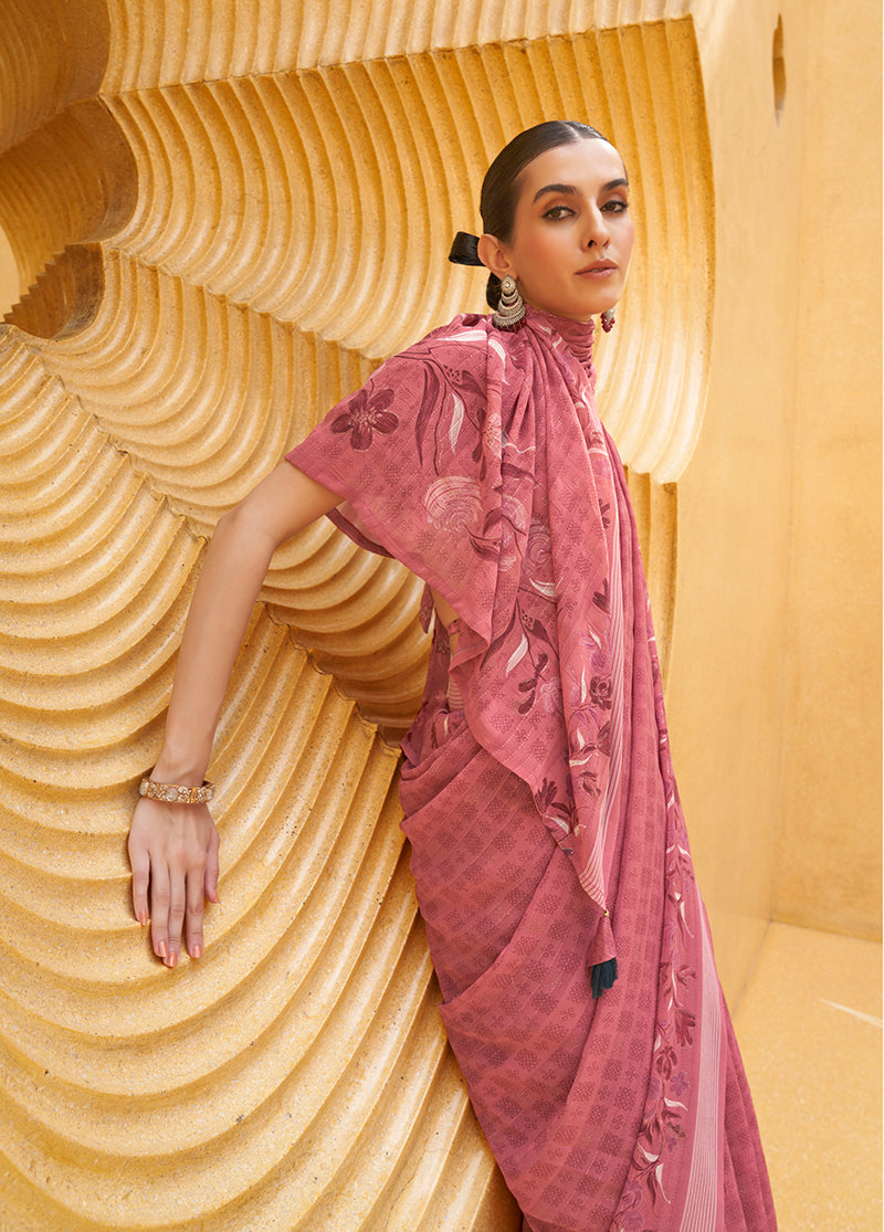 Monjolika Fashion Printed Georgette Classic Saree In Pink