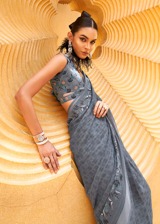 Monjolika Fashion Printed Georgette Classic Saree In Grey
