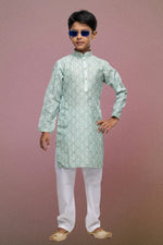 Thumbnail for Raivat Ethnic Cotton Thread Work Kids Kurta Pajama In Light Green Colour - Distacart