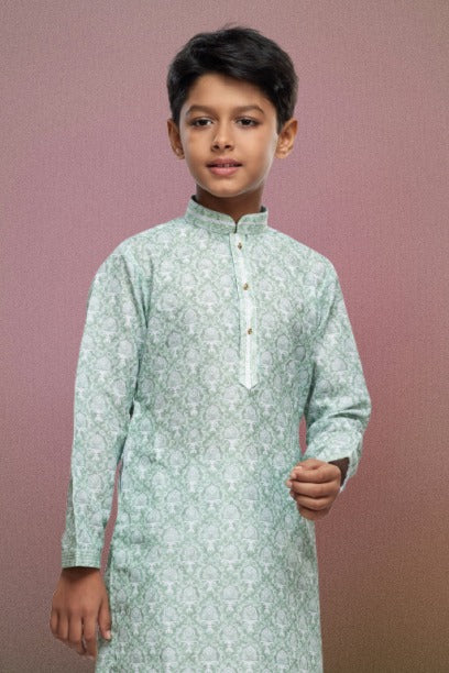 Raivat Ethnic Cotton Thread Work Kids Kurta Pajama In Light Green Colour - Distacart