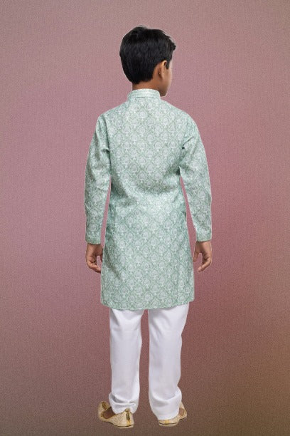 Raivat Ethnic Cotton Thread Work Kids Kurta Pajama In Light Green Colour - Distacart