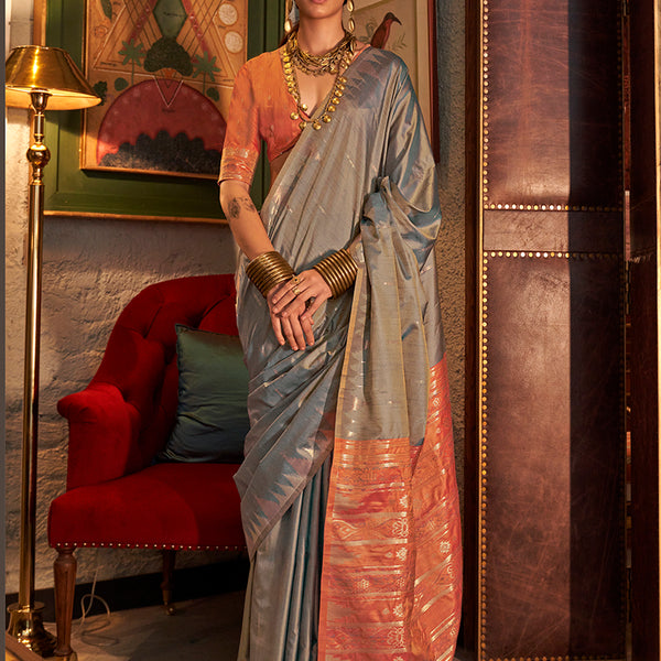 Monjolika Fashion Tussar Silk Weaving Grey Traditional Saree - Distacart