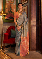 Thumbnail for Monjolika Fashion Tussar Silk Weaving Grey Traditional Saree - Distacart