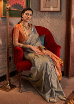Thumbnail for Monjolika Fashion Tussar Silk Weaving Grey Traditional Saree - Distacart
