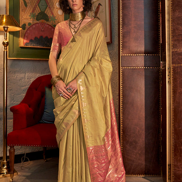 Monjolika Fashion Tussar Silk Weaving Golden Traditional Saree - Distacart