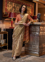 Thumbnail for Monjolika Fashion Tussar Silk Weaving Beige Traditional Saree - Distacart