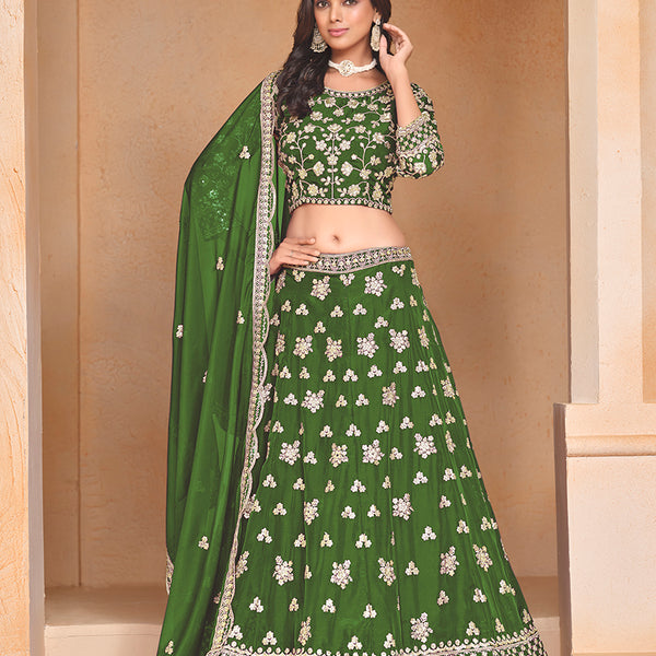 Monjolika Fashion Embroidered Art Silk Green Designer Lehenga Choli - Distacart