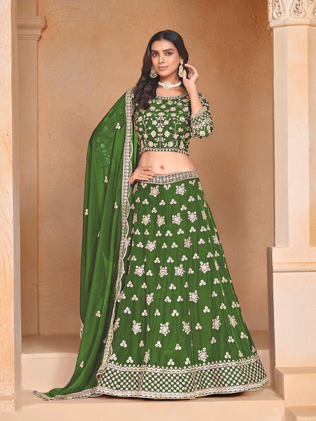Monjolika Fashion Embroidered Art Silk Green Designer Lehenga Choli