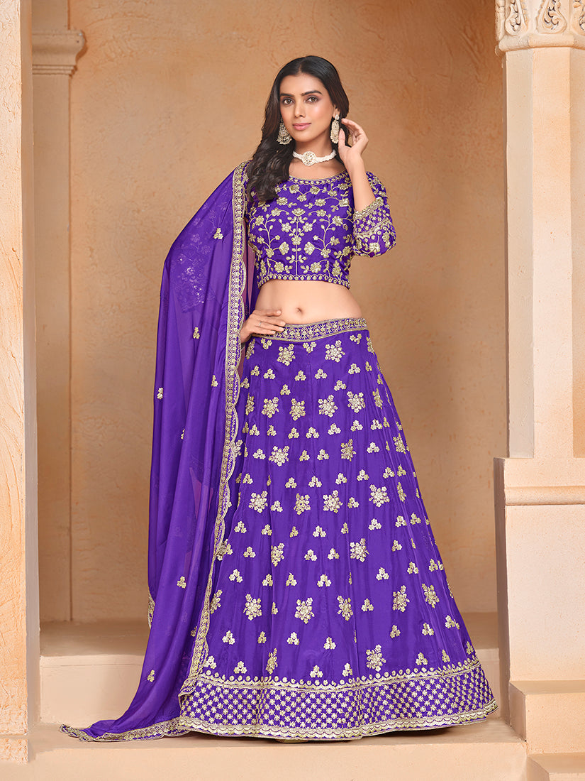 Monjolika Fashion Embroidered Art Silk Violet Designer Lehenga Choli