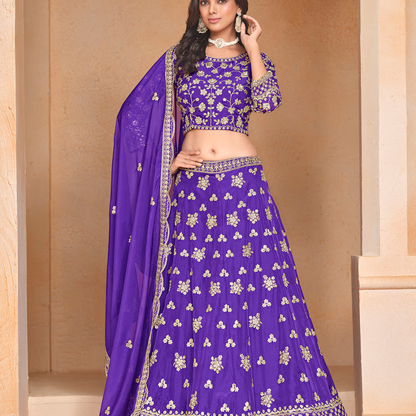Monjolika Fashion Embroidered Art Silk Violet Designer Lehenga Choli - Distacart