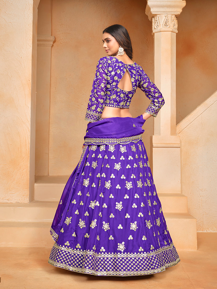 Monjolika Fashion Embroidered Art Silk Violet Designer Lehenga Choli
