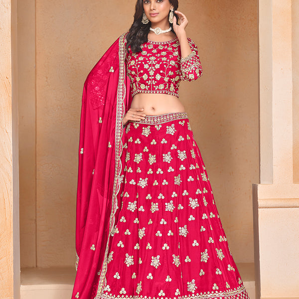 Monjolika Fashion Embroidered Art Silk Rani Pink Designer Lehenga Choli - Distacart