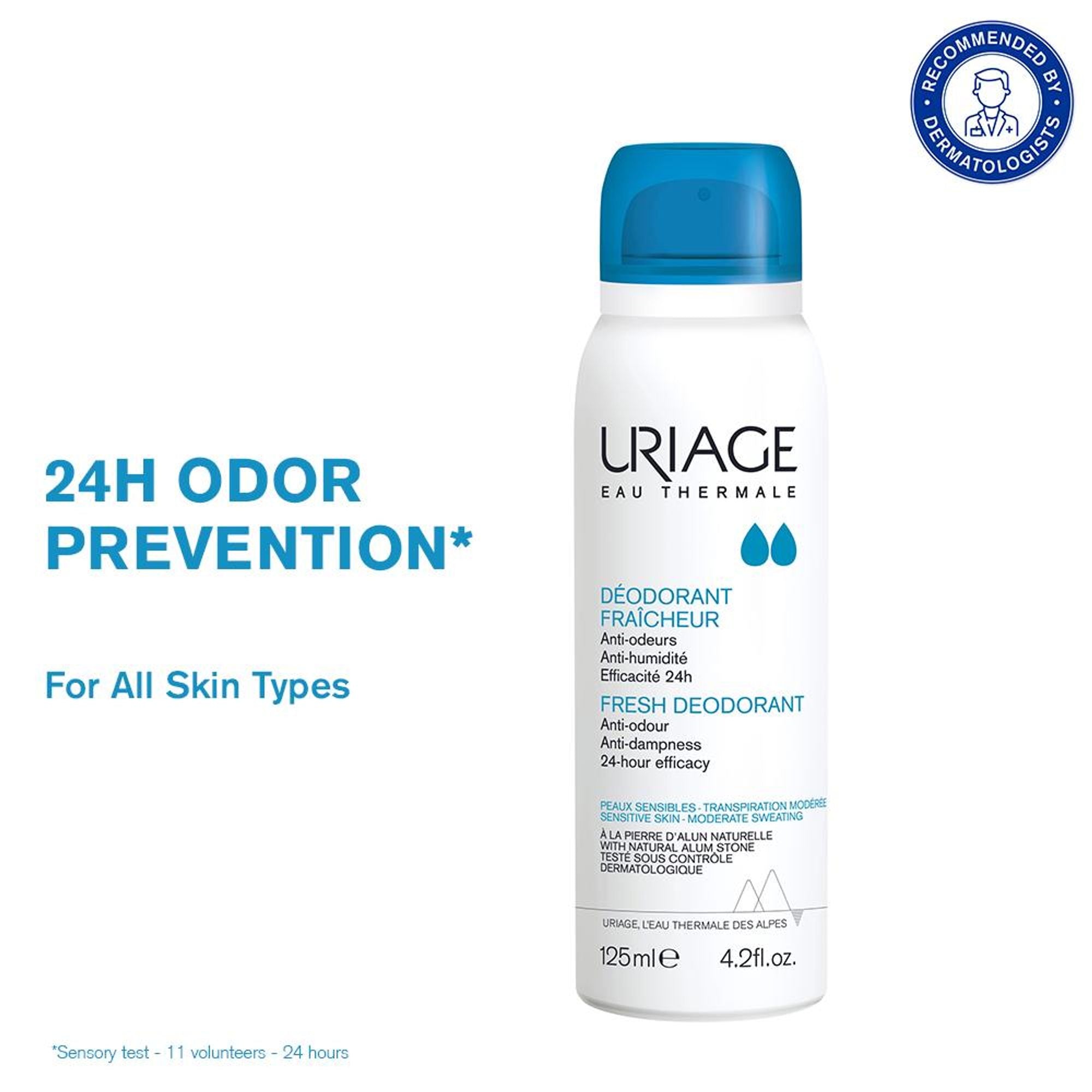 Uriage Fresh Body Deodorant Spray with Alum & Sweet Almond Oil Dermat Recommended for Sensitive Skin