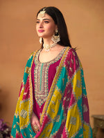 Thumbnail for Monjolika Fashion Rani-Pink Color Embroidered Santoon Chinnon Salwar Suit