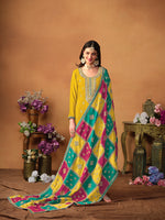 Thumbnail for Monjolika Fashion Mustard Color Embroidered Santoon Chinnon Salwar Suit