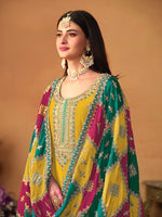 Thumbnail for Monjolika Fashion Mustard Color Embroidered Santoon Chinnon Salwar Suit