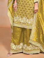 Thumbnail for Monjolika Fashion Mustard Color Embroidered Santoon Art Silk Salwar Suit