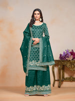 Thumbnail for Monjolika Fashion Teal-Green Color Embroidered Santoon Art Silk Salwar Suit