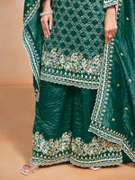 Thumbnail for Monjolika Fashion Teal-Green Color Embroidered Santoon Art Silk Salwar Suit