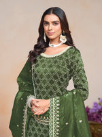 Thumbnail for Monjolika Fashion Dark-Green Color Embroidered Santoon Art Silk Salwar Suit