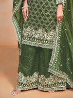 Thumbnail for Monjolika Fashion Dark-Green Color Embroidered Santoon Art Silk Salwar Suit