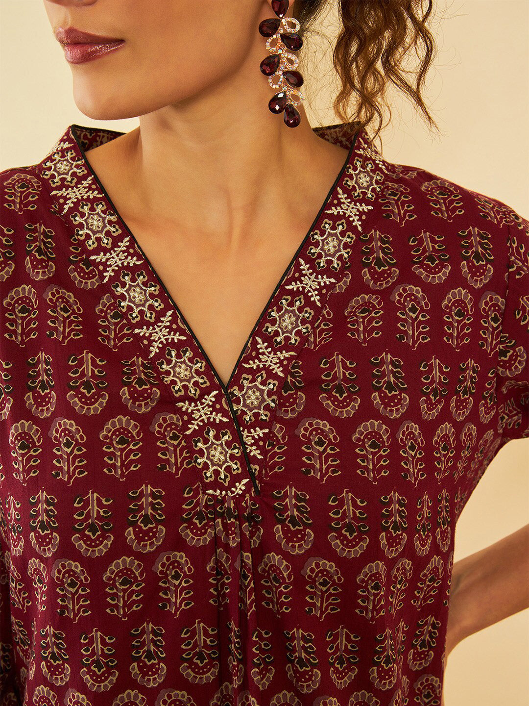 Soch Floral Printed Cotton Zari Thread Work Kurta - Distacart