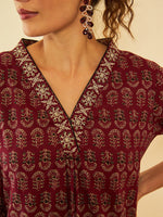 Thumbnail for Soch Floral Printed Cotton Zari Thread Work Kurta - Distacart