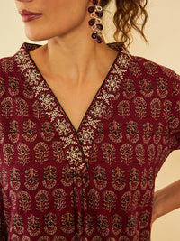 Thumbnail for Soch Floral Printed Cotton Zari Thread Work Kurta - Distacart