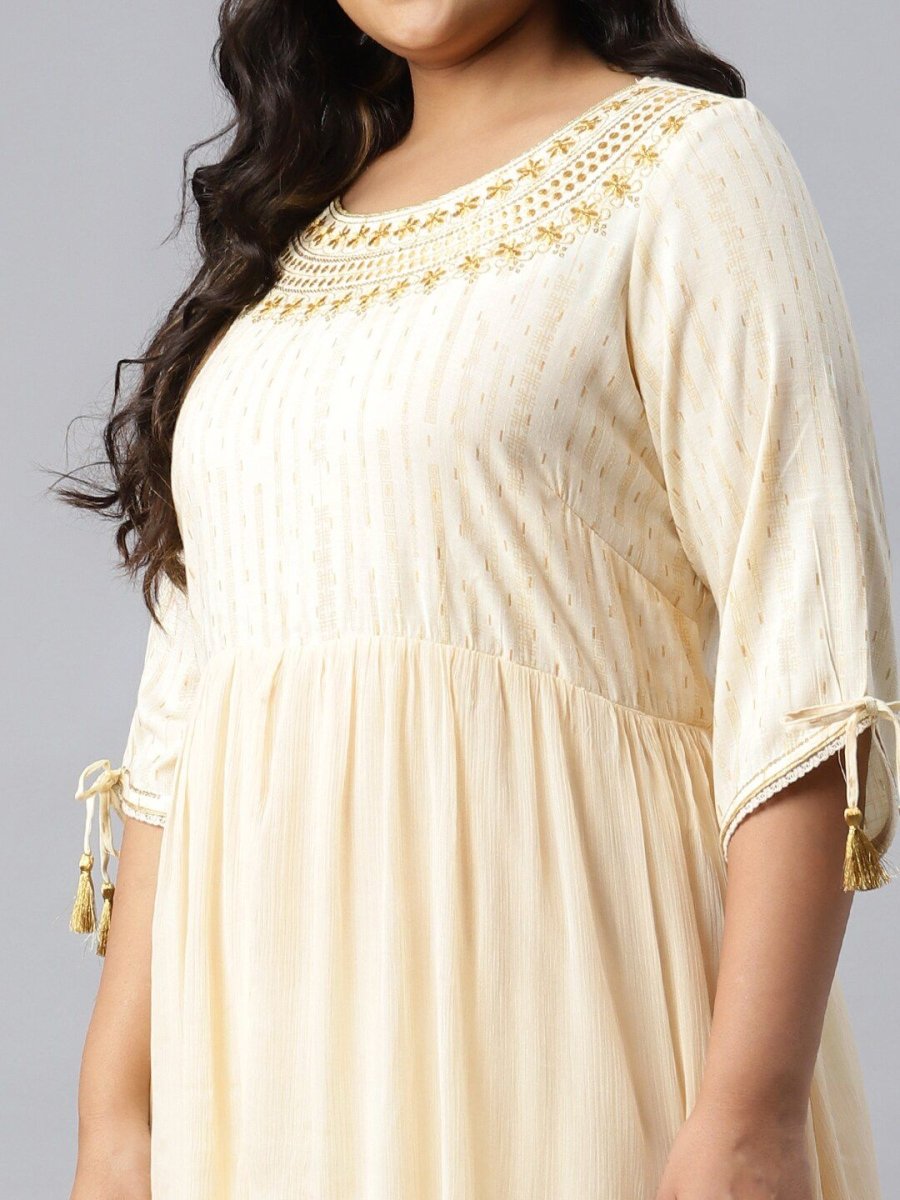 AURELIA Women Off White Ethnic Motifs Embroidered Midi Fit & Flare Dress - Distacart