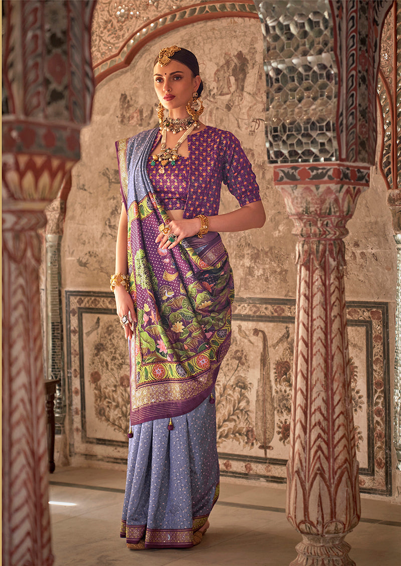 Monjolika Fashion Lavender Printed Viscose Silk Designer Traditional Saree - Distacart