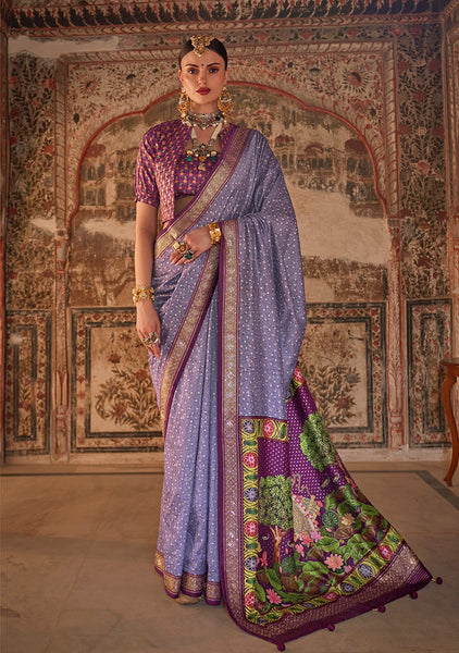 Monjolika Fashion Lavender Printed Viscose Silk Designer Traditional Saree