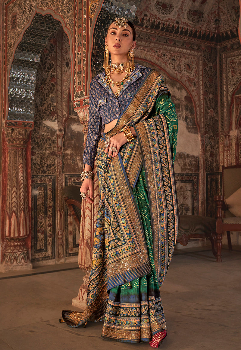 Monjolika Fashion Green Printed Viscose Silk Designer Traditional Saree - Distacart