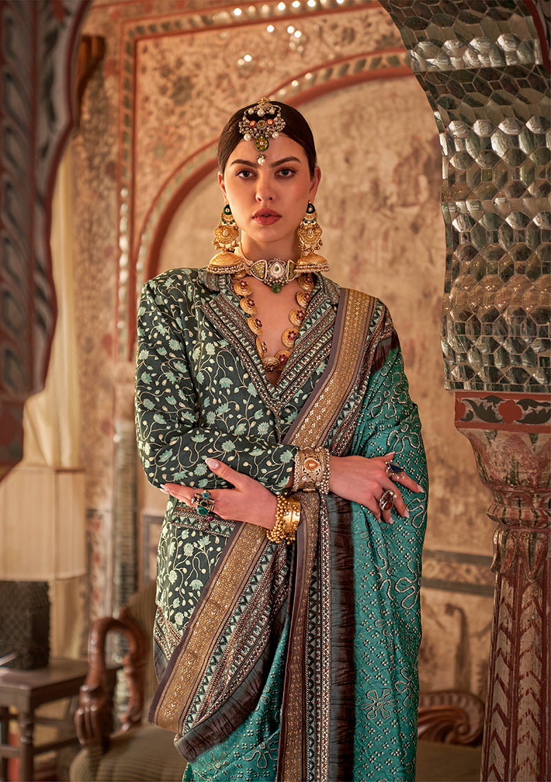 Monjolika Fashion Aqua Blue Printed Viscose Silk Designer Traditional Saree - Distacart
