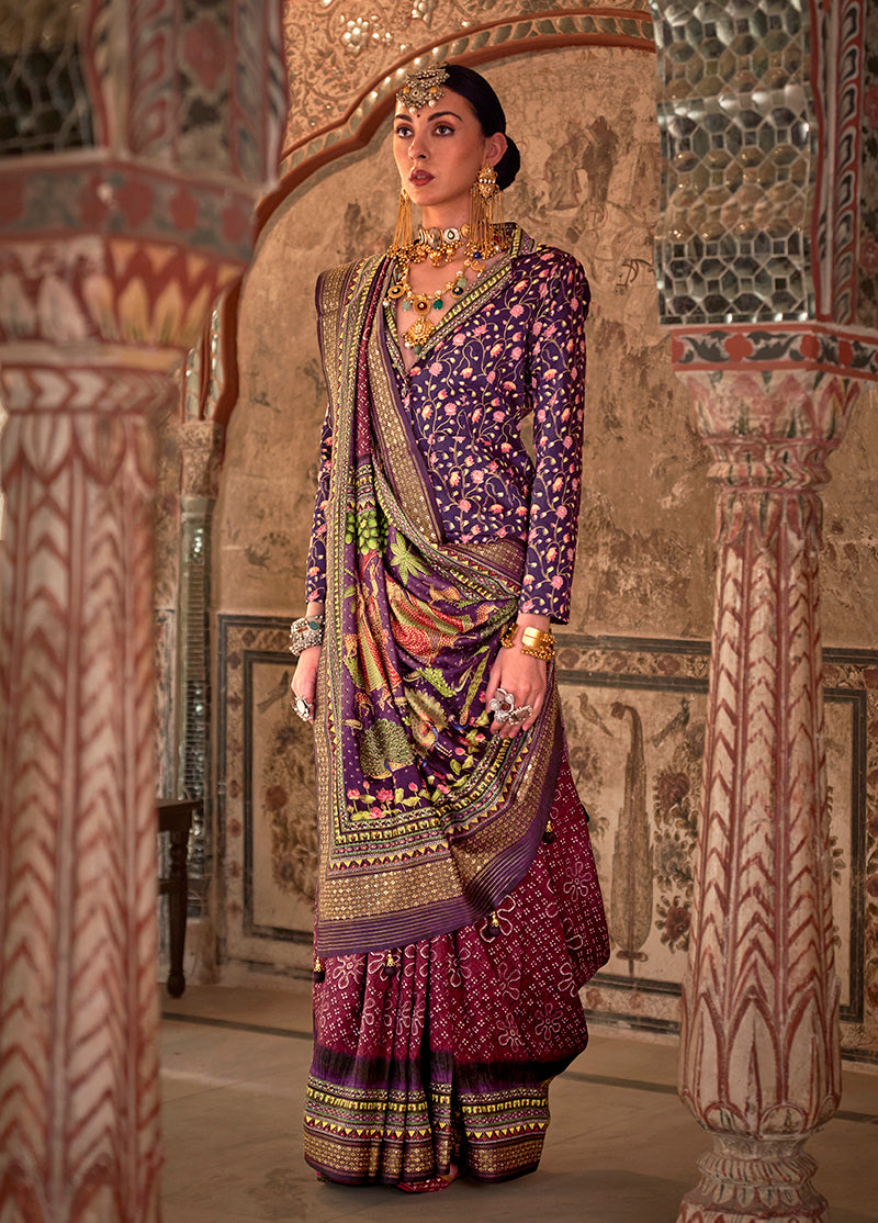 Monjolika Fashion Maroon Printed Viscose Silk Designer Traditional Saree - Distacart