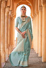 Thumbnail for Monjolika Fashion Viscose Turquoise Foil Print Contemporary Saree