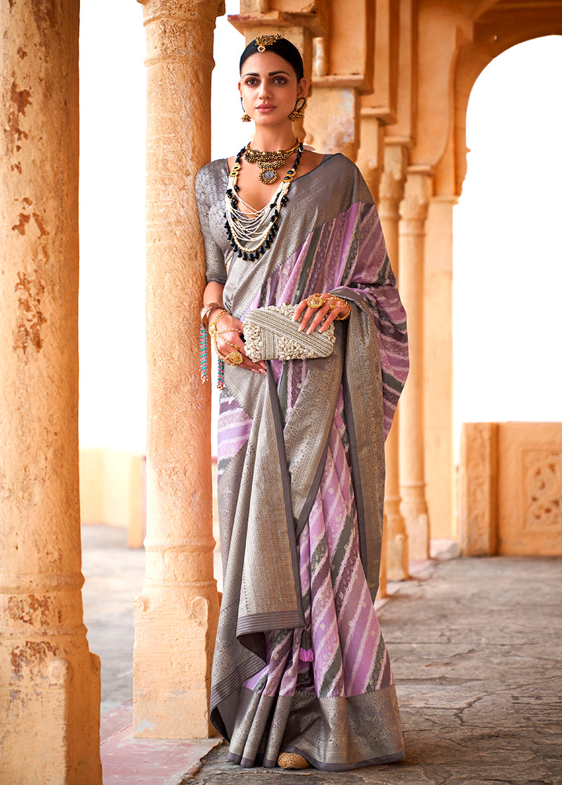 Monjolika Fashion Viscose Lavender Foil Print Contemporary Saree