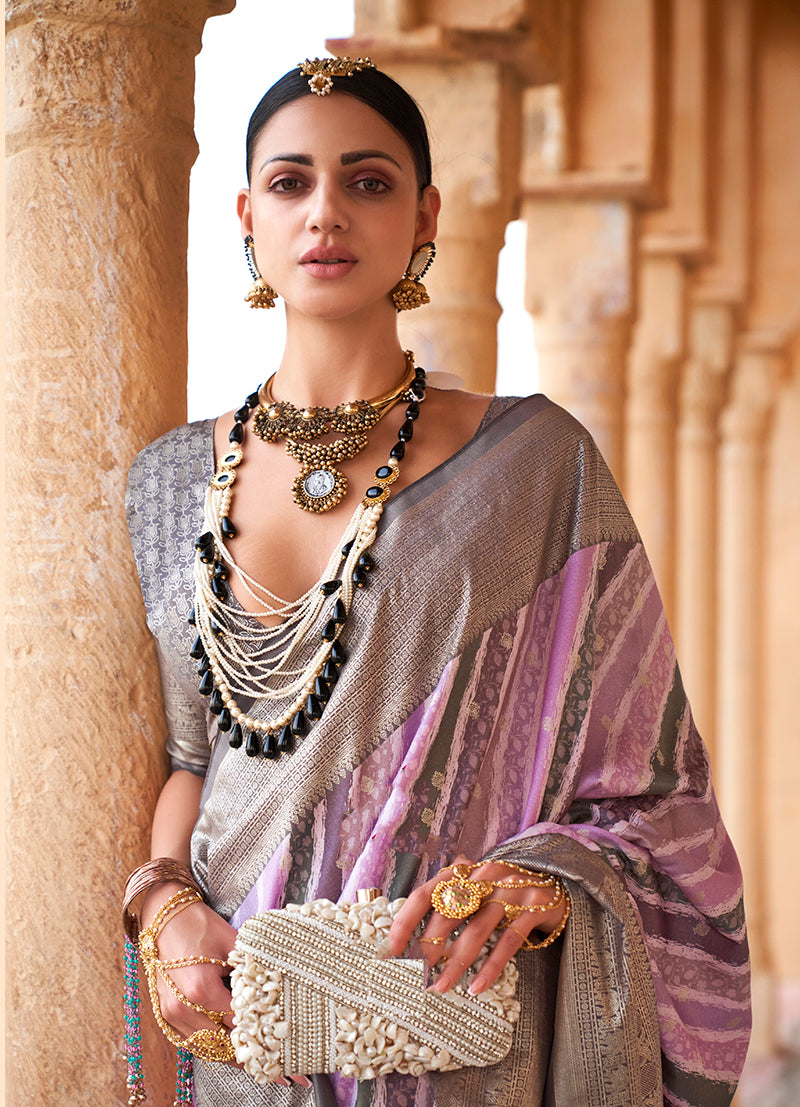 Monjolika Fashion Viscose Lavender Foil Print Contemporary Saree