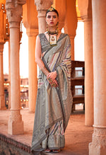 Thumbnail for Monjolika Fashion Viscose Slate Grey Foil Print Contemporary Saree